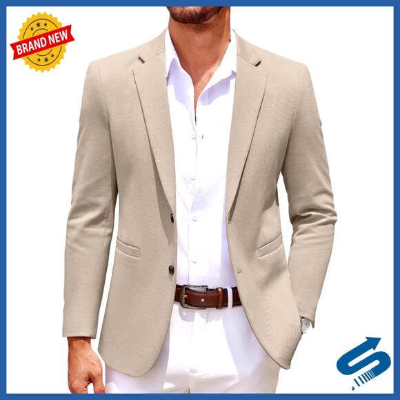 Men's Slim Fit Knit Blazer Lightweight Sport Coat Casual Business Jacket
